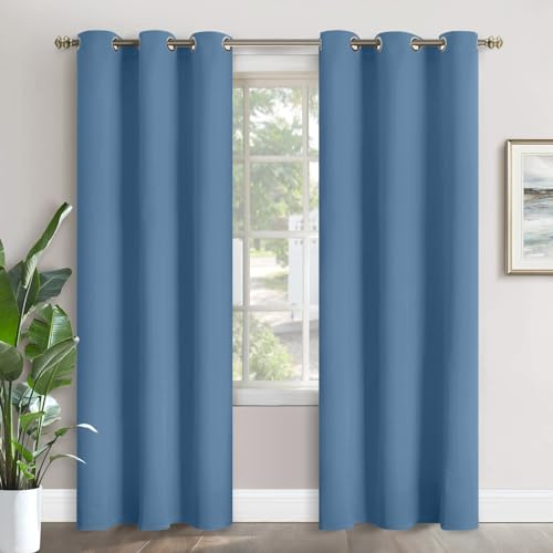 YoungsTex Denim Blue Blackout Curtains for Living Room 84 Inch Length - Thermal Insulated Drapes with Grommet Room Darkening for Kids Bedroom Dining, 2 Panels, 42 x 84 Inch