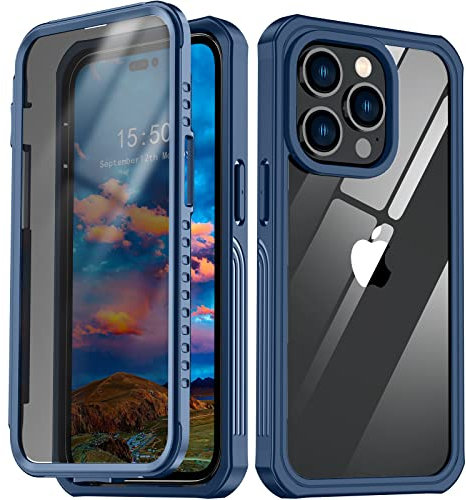 ANTSHARE for iPhone 14 Pro Case, Shockproof Protective Case with Built-in Privacy Screen Protector, 360 Full Body Protective Anti-Spy Case for iPhone 14 Pro (6.1inches) - Blue