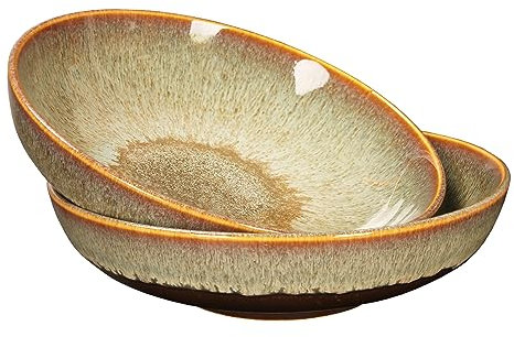 YA JU 2 Stk Tiefe Teller Set, Pasta Teller, Suppenteller, Pastaschüssel, Mikrowellengeschirr,Speiseteller, Salatschüssel, Servierschale für, Salat usw (braun - ohne geprägten Löwenkopf)