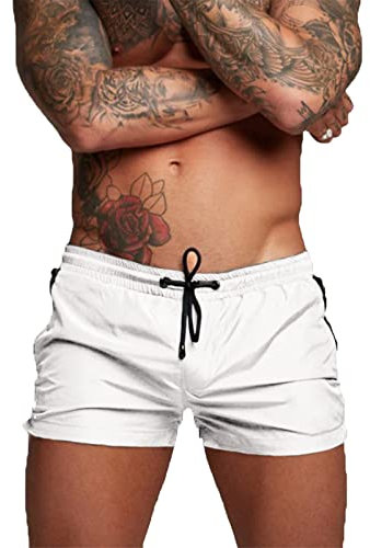 EDOTON Bañador para Hombre, Pantalones Cortos Impermeables Pantalones Cortos de Surf Pantalones de Natación (EU S, B-Blanco)
