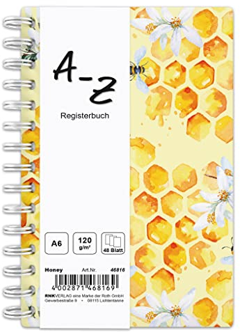 RNKVERLAG 46816 - Notizbuch mit Register A-Z Honey in DIN A6 mit 48 Blatt 120 g/m², 1 Stück