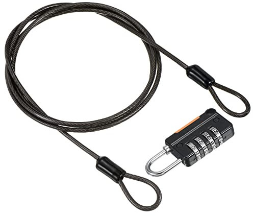 PATIKIL Security Steel Cable with 4 Digit Combination Lock, 3Ft Coated Safety Wire Rope Double Loop Padlock for Outdoor Travel Luggage, Black