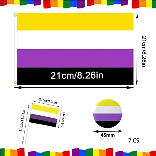 Nicht binäre Flagge, Gay-Flagge, UV-beständig, Bisexuelle Stolzflaggen mit Messingösen, handgehaltene kleine Flaggen, Bisexuelles Zubehör, Stolz-Abzeichen-Set für Party-Paraden und Festival-Feiern