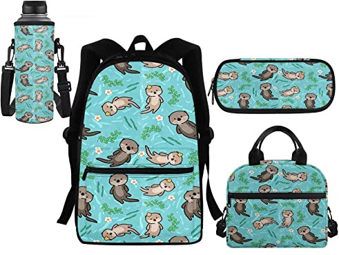 Showudesigns Zaino scolastico e borsa per il pranzo Set astuccio porta bottiglie d'acqua, Lotter marina, Taglia unica