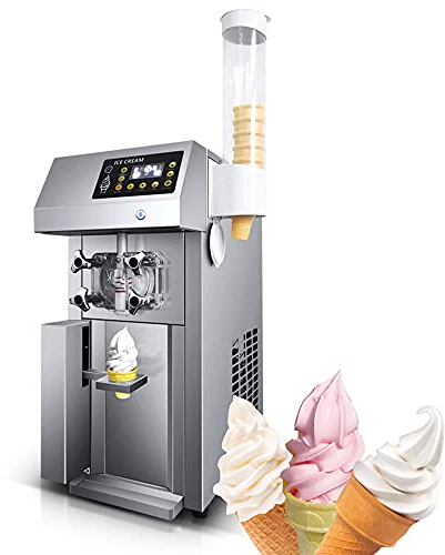 Automatic Ice Cream Maker,1250W Commercial Soft Ice Cream Machine,Yogurt Milkshake Maker,304 Stainless Steel Soft Serve Ice Cream Maker with LED Display Screen,for Shops, Restaurants,Bar,12L/H,CE