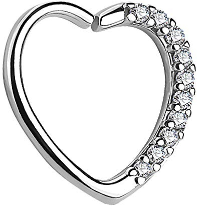 Taffstyle Piercing Continuous Biegbarer Fake Piercing Ring Herz Herzform Kristall Glitzer Steine Ear Cuff Septum Tragus Helix Ohr Nase Nasenpiercing Nasenring Ohrpiercing rechts Silber Clear