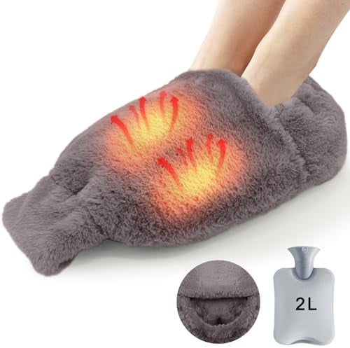 HILEYOLLA Fußwärmer Ohne Strom,2L Groß Fußwärmer mit Wärmflasche Fusswärmer,2 in 1 Fusswärmflasche Super Weicher Flanell Stoff Bezug Fußheizung für Damen/Herren/Kinder für die Kalte Füße im Winter