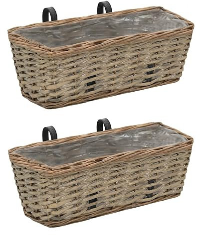 LAPOOH Jardinière de Balcon 2 pcs Osier avec Doublure en PE 40 cm,Jardiniere sur Pieds,Bac avec Treillis,Jardiniere Terrasse