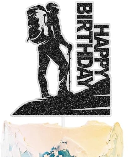 Hiking Cake Topper Mountain Top Travel Themed Happy Birthday Decorations, Hiking Lover Birthday Party, Rock Climbing Party, or Mountain Climbing Themed Party Decorations for Boys and Girls. SugarGera