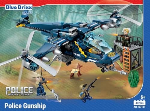 BlueBrixx Kids 107131 – Waldpolizei: Polizei-Kampfhubschrauber aus Klemmbausteinen mit 402 Bauelementen