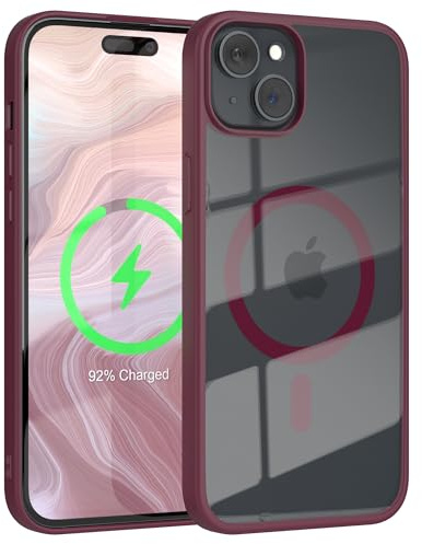 EAZY CASE Crystal TPU Hülle kompatibel mit iPhone 15 Plus kompatibel mit Qi-Charging, Silikon mit Kameraschutz, Slimcover, Handyhülle, Silikonhülle, Backcover, Durchsichtig, Transparent/Beere