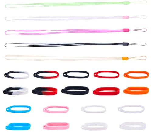 GORGECRAFT 28Stk Anti-Verlust-Silikon-Gummi-Ringhalter-Set Enthält 18Stk 9 Farben 40mm Anti-Verlust-Anhängerring 10Stk 5 Farben Halskettenriemen Schnur Lanyard Riemen Für Das Tägliche Leben Im Büro