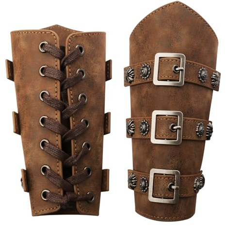 Miruchertter Leder-Armschiene, Handschuh, Armband, Renaissance-Schnalle, Armschutz für Damen und Herren, mittelalterliche braune Handgelenkmanschetten, ideal für Halloween, Cosplay, Mottoparty,