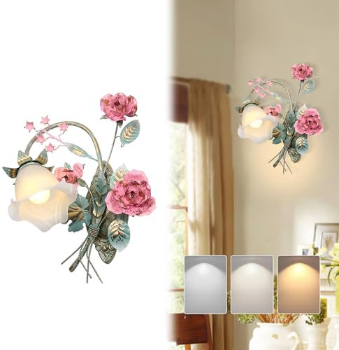 KISFWIU Wandleuchten für den Innenbereich, industriell mit metallischem Glas, weißer Lampenschirm, Wandleuchte, geeignet für Schlafzimmer, Wohnzimmer, Wohnzimmer (Tricolor Light B)