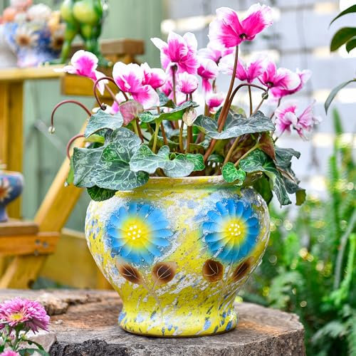 Sungmor Pots de fleurs succulentes en céramique peints à la main, 22,9 cm, grands pots de poterie pour plantes d'intérieur et d'extérieur, vase décoratif en céramique pour arrangement floral,