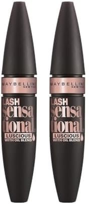 Maybelline New York Mascara für Volumen und Definition, Lash Sensational Luscious, Very Black, 9,5 ml (Packung mit 2)