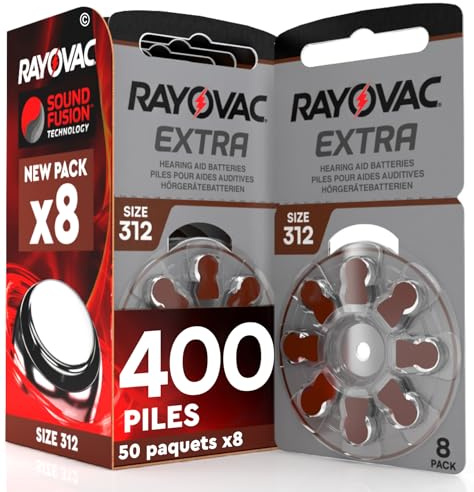 400 Batterien für Hörgeräte Rayovac Extra 312 Braun Udivita - 50 Blister à 8 Batterien