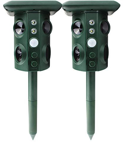 ERNZI 2 Pcs, Solar Powered Cat Repellent for Outdoor Ultrasonic Cat Scarer for Gardens with Waterproof Pet Deterrent for Gardens Flashing Light Motion Sensor Fox Deterrents for Fox, Dog, Bird