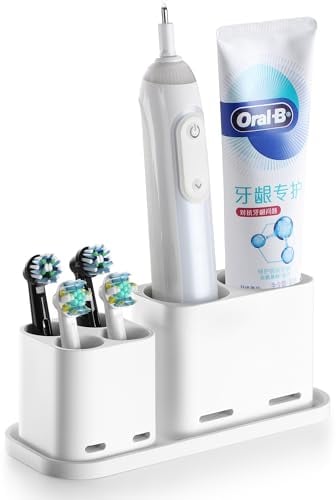 Gsocel Porta Spazzolino Elettrico,Porta Spazzolini Bagno Porta Testine Spazzolino Elettrico per 4 Testine di Spazzolino e 2 Porta Dentifricio,Bianco