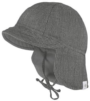 maximo GOTS Mini-Schildmütze,Musselin Nackenschutz, Bindeband, Futter, UV 53 anthrazit-weiß-Streifen