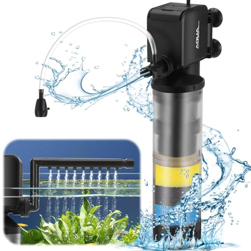 LYtech Filtro Interno de Acuario 3 En 1, 1200L/H Bomba de Filtro de Acuario de 20W Filtro Acuario con Carbón Activado, Filtros Internos para Acuarios Filtro Tanque de Peces o Tortugas con Tubo