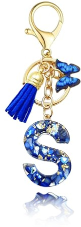 Schlüsselanhänger personalisiert Buchstabe mädchen geschenk Frauen Schlüsselanhänger keychain mit Anfangsbuchstaben Schmetterling Quaste Rosa Blau Golden für Geldbeutel Handtaschen Schultasche auto