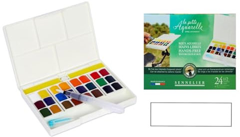 Sennelier boîtes Aquarelle mains libres .24 demi-godets + 1 Pinceau et 1 carte