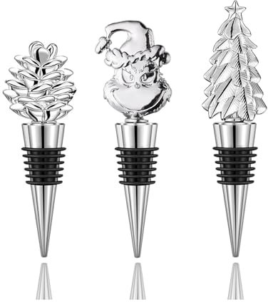 3 Stück Weinflaschenverschluss Weihnachten, Silber Weinstopper Elfen Weihnachtsbaum Tannenzapfen Flaschenverschluss Weinverschluss für die Weinsammlung Wein Champagner, Lustige Weihnachten Geschenke
