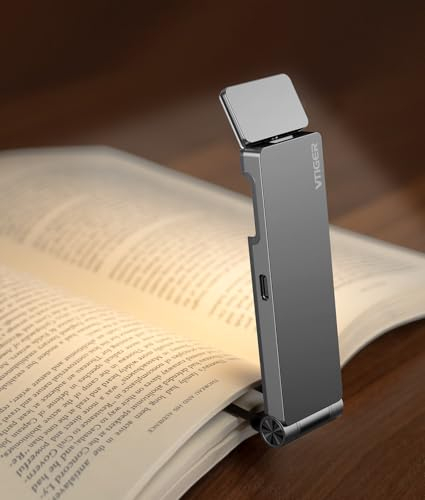 VTIGER Leselicht, USB wiederaufladbares Buchlicht zum Lesen im Bett, Clip-on LED Leseleuchte, 3 Bernstein Farben&4 Helligkeit Dimmbar,langlebige tragbare Lesezeichen Lampe für Buch Liebhaber,Kinder