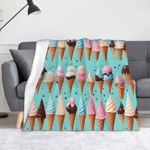 YYHWHJDE Coperta 152,4 x 127 cm, adatta per divano letto, camera da letto, viaggi, campeggio, motivo coni gelato
