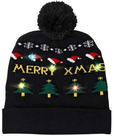 Colexy LED-Weihnachtsmütze LED Leuchten Strickmütze Weihnachten Beanie Mütze Warme Neuheit Weihnachten Hut für Unisex Kinder Erwachsene Weihnachtsfeier Winter Xmas Urlaub Mütze (H)