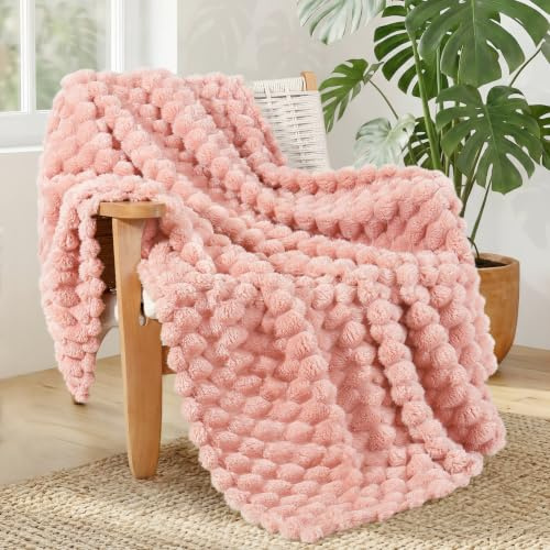 Whale Flotilla Soft 3D Jacquard Fleece Throw Blanket for Couch Sofa, Pink | 130x150CM, Lightweight Breathable Soft Cozy Blankets, All Seasons, Fluffy Microfiber, Chair Bed Cover Sheet Bedspread