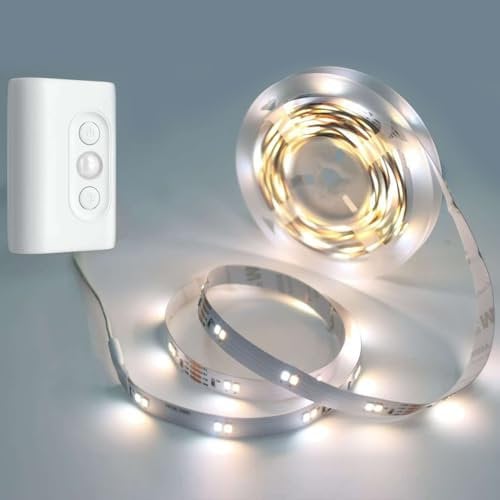 Hapfish Under Cabinet Kitchen Lights, 2 Pack LED Strip Lights Battery Powered, 3 Color Temperatures, Dimmable, 2000mAh Motion Sensor Battery LED Strip Light for Cupboard Stair Counter Kitchen Shelf