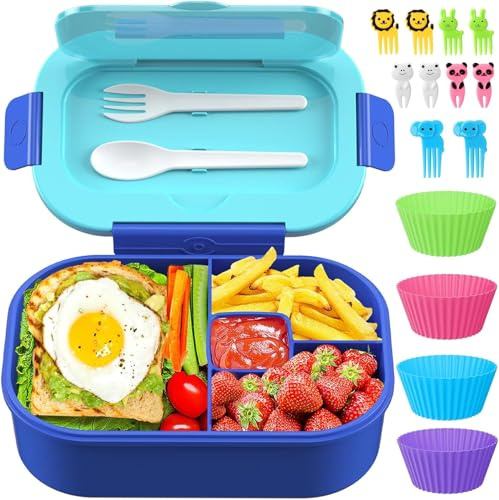Brotdose Kinder mit Fächern Schule Lunchbox Snackbox Bento Box Jausenbox Kindergarten Brotdosen Vesperbox Lunch Brotzeitbox Frühstücksbox Mädchen Junge Snack Essensbox Bentobox Geschenk Auslaufsicher