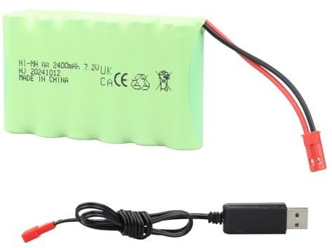 MXJFYY 7.2V 2400mAh NI-MH Rechargeable Battery with JST Plug, AA Battery for RC Monster Truck, Remote Controlled Trucks, RC Bulldozer, Power Tool, Construction truck, Dump Truck and Climbing Vehicle
