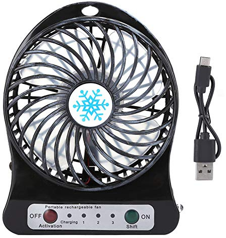 Small Fans For Bedroom, Mini Desk Fan Portable Baby Bed Car Seats Fan Mini Fan Rechargeable USB Rechargeable Small Fan Air Circulator (Black)