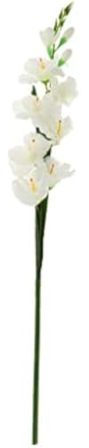 pistro Artificial Gladioli Spray Stem - Realistic Silk Gladiolus Flowers with 7 Blooms & 3 Buds, White, 31.5 Inches, Plastic & Iron Wire for Wedding Bouquet & Home Decor