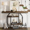 FATIVO Table Console d'Entrée en Bois: 120x30x81.5cm Console Meuble Industriel Vintage à 4 Niveaux de Rangement, Support en Métal Noir, Bout de Canapé Design pour Salon Couloir Chambre