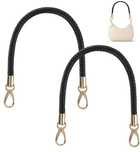 Taschengriffe Leder 2 Stück 40cm Leder Schulterriemen mit Karabinerhaken und Schlüsselanhänger Ersatzgriff für Handtaschen Umhängetaschen DIY Accessoires Schwarz