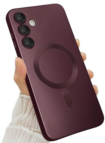 Amzfield Magnetische Handyhülle für Samsung Galaxy S24 [Kompatibel mit MagSafe] [Kameraschutz] Matte Schlanke Weiche Silikon Bumper Schutzhülle mit Metallic-Effekt, Burgunder