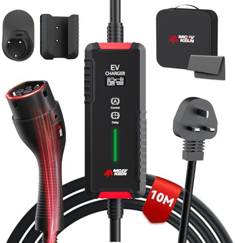 MCEVKELN ev charger Type 2 to 3 PIN 10m- 3Pin to Type 2 3kW 10M| 1-Phase| 13A Mode 3 Charging Cable | Switchable Current 6A-13A, EV Mobile Charging Station for Electric Cars & Hybrid Sock