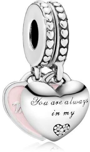 MSPOVOF Mutter & Tochter-Herz Charms 925 Sterling Silber 5A Zirkonia Anhänger für Armband Halsketten Schmuck Geschenk für Damen Frauen
