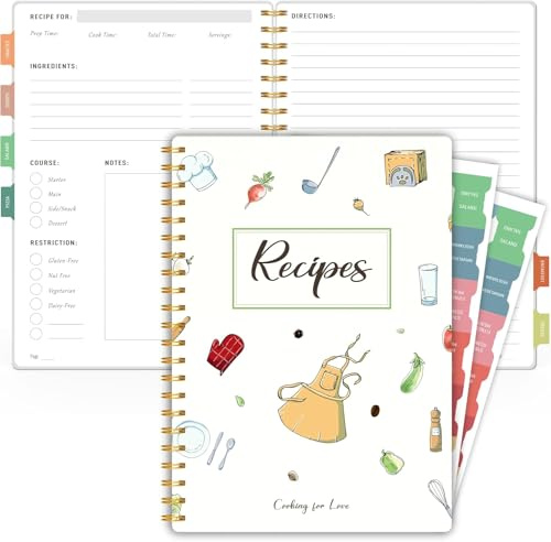 Ricettario per scrivere le tue ricette, libro di ricette vuoto per creare e organizzare le tue ricette per la cucina, rilegatura a spirale A5, copertina in PVC impermeabile, quaderno di ricette con 2