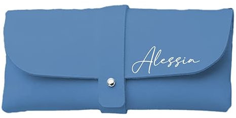 Mr. Gadgets Custodia Porta Occhiali Eco Pelle-Personalizzabile con Nome- (Cobalto)