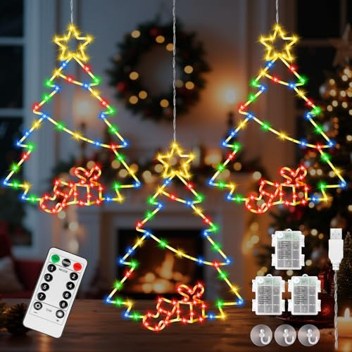 Joellfuner 3PCS Weihnachtsbeleuchtung Fenster, 23x30cm Fensterdeko Weihnachten Beleuchtet mit Fernbedienung und Timer IP44 8 Modi batteriebetrieben/USB für Weihnachtsdeko Innen Fenster Balkon