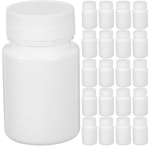 Healvian 50pcs Small Pill Bottle: Small Medicine Container Tubes - 30ml White Plastic Pill Bottles with Screw Top Lids - Mini Tablet Holder Pot