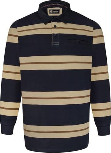 Kam Jeanswear Mens Multi Stripe Long Sleeve Rugby Polo Shirt - Blue