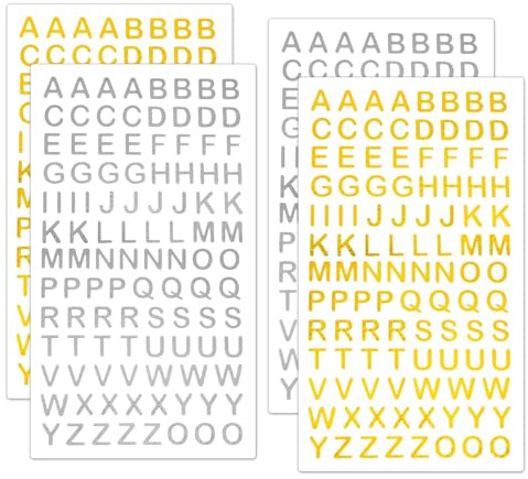 4 Blätter Goldene Glänzende Selbstklebende Buchstaben Aufkleber Klebebuchstaben Silber Buchstabenaufkleber Vinyl Sticker für Grußkarten Briefkasten Schilder DIY Scrapbooking