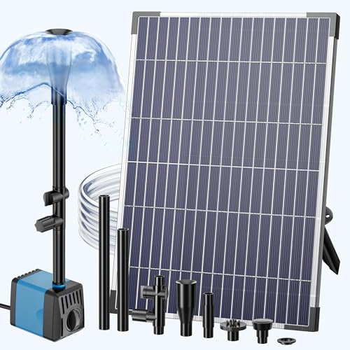 Biling Fontaine solaire 12 W 605 l/h pour bassin extérieur jusqu'à 1200 l | Fontaine solaire d'extérieur avec 4 buses, pompe de bassin silencieuse solaire avec filtre pour bassin de jardin, jeu d'eau
