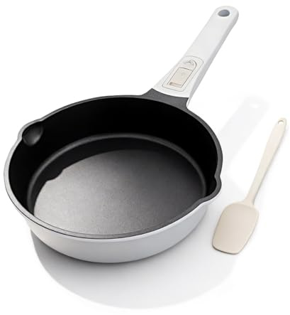 Bobikuke Padella 20 cm, in alluminio, bordo alto con manico rimovibile, per tutti i fornelli, anti-graffio, antiaderente, bianco e nero